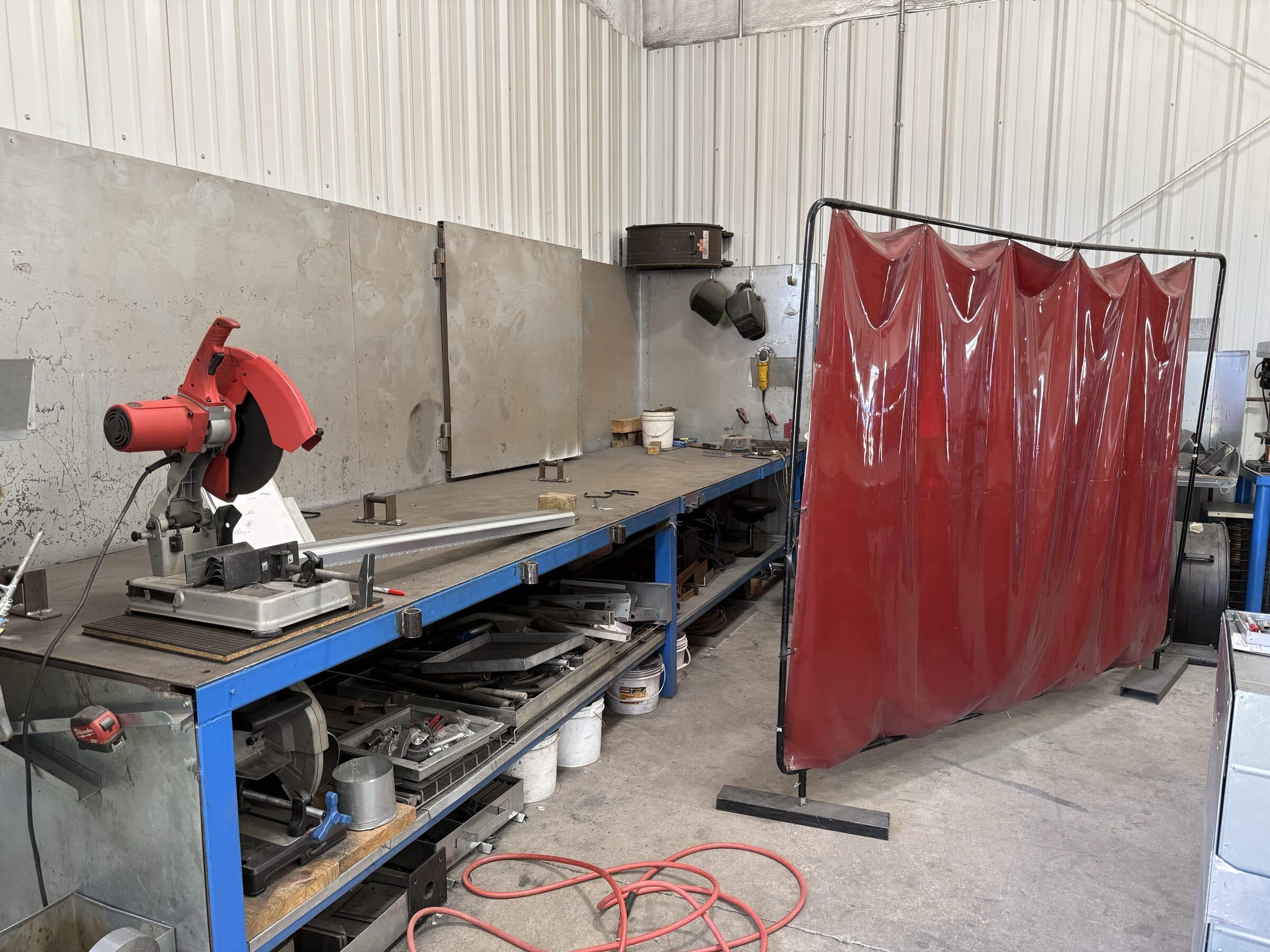 Organized workstations in Seneca Mechanical's fabrication shop